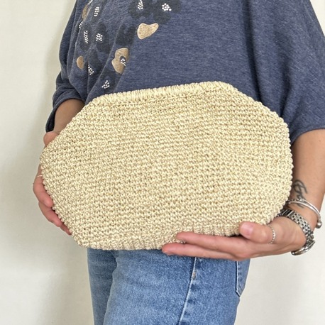 İris El Örgüsü Simli Ekru/Bej Astarlı Kadın Çanta, Clutch, El Yapımı