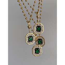 Çelik gold yeşil taşlı Serenay kolye