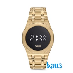 Touche dokumatik ekran dijital led metal gold çelik kordon saat