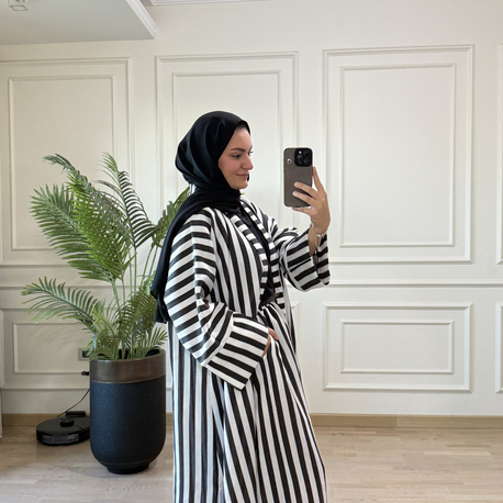 Çizgili abaya takım