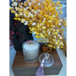 Gül bahçesi kristal kapaklı vazo mum 