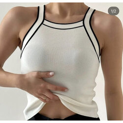 Beyaz Kontrast Halter Yaka Ince Siyah Şeritli 