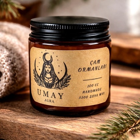 Çam Kokulu El Yapımı Soya Mum Amber Kavanoz 100 cc 