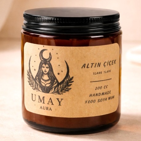 Ylang Ylang Kokulu El Yapımı Soya Mum Amber Kavanoz 100 cc