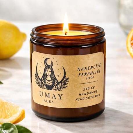  Limon Kokulu El Yapımı Soya Mum Amber Kavanoz 210 cc