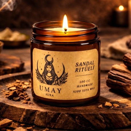 Sandal Ağacı Kokulu El Yapımı Soya Mum Amber Kavanoz 100 cc
