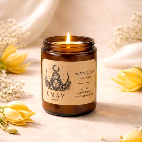 Ylang Ylang Kokulu El Yapımı Soya Mum Amber Kavanoz 210 cc