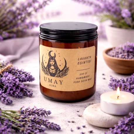 Lavanta Kokulu El Yapımı Soya Mum Amber Kavanoz  210 cc
