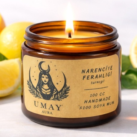  Limon Kokulu El Yapımı Soya Mum Amber Kavanoz 100 cc 
