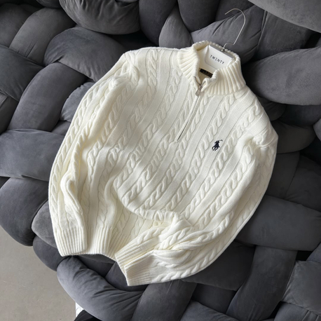 Beyaz-RL-Yarım Zip Triko