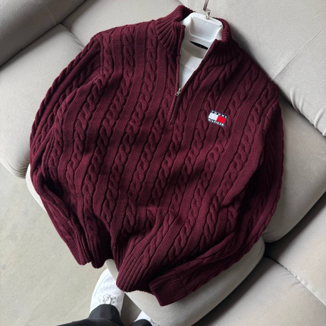 Bordo-TMY-Yarım Zip Triko
