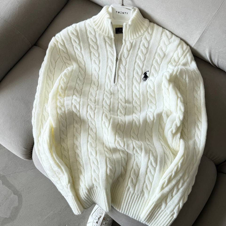 Beyaz-RL-Yarım Zip Triko