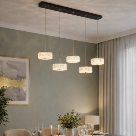 VONA_5Li 3Işık LED Yemek Masası Kristal Sarkıt Avize ROSE GOLD