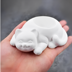 Kedi Tealight Mumluk - Beyaz (Mum Hediyeli)