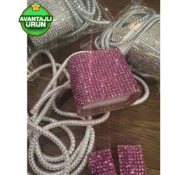 Özel üretim pembe parlak taşlı iPhone 18w/20w uyumlu şarj aleti kılıfı
