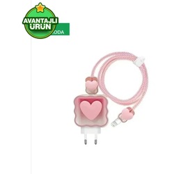 Pembe iPhone 18w/20w uyumlu şarj aleti kılıfı