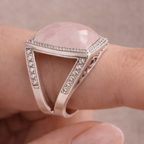 925 ayar gümüş,pembe kuvars taşlı yüzük