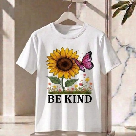 Oversize Tişört - "Be Kind" Temalı Kadın - %100 Pamuk