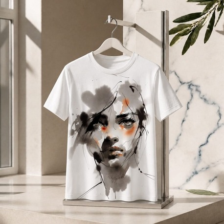 Oversize Tişört - "Ethernal Portrait" Sulu Boya Özel Tasarım - %100 Pamuk