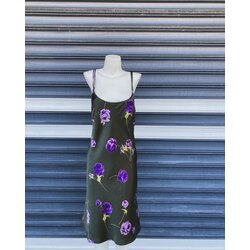 Vintage Saten Çiçekli Midi Elbise