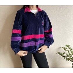 Vintage Vatkalı Half Zip Kadife Sweatshirt