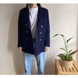 Vintage Lacivert Yün Blazer