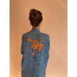 Ejderha İşlemeli İpek Saten Maxi Kimono