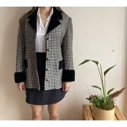 Vintage Yün Kaz Ayağı Vatkalı Blazer Ceket