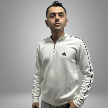 Erkek Beyaz Fermuarlı CK Sweatshirt