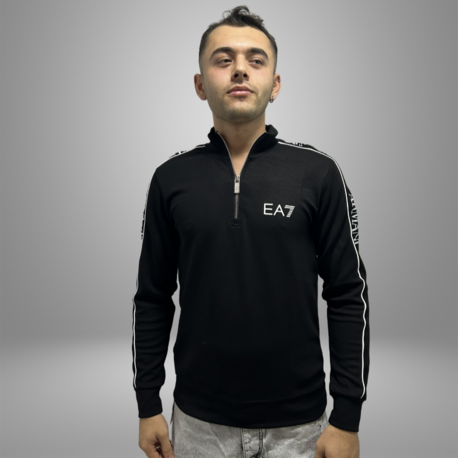 Erkek Siyah Fermuarlı EA7 Sweatshirt