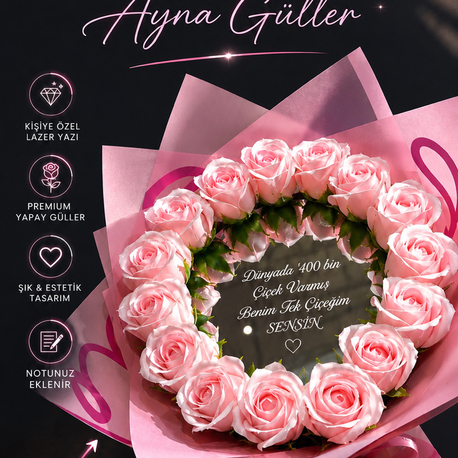 Pembe Aynalı gül premium buket
