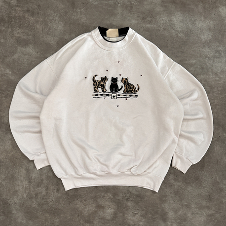 Vintage Kedi Nakışlı Sweatshirt (M)