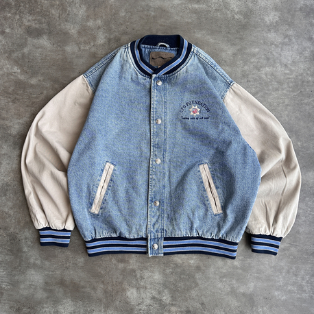 Vintage Denim Varsity Kolej Jacket (L)