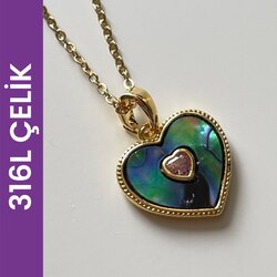 Minimal Çelik Kolye Sedefli Kalp