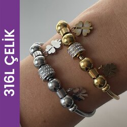 Çelik Yonca Bileklik (Gold/Silver)