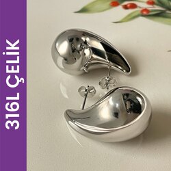 Bottega Çelik Küpe Silver Büyük Boy
