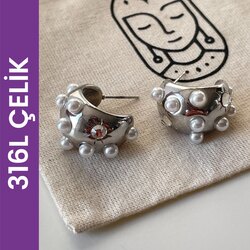 Çelik incili küpe silver