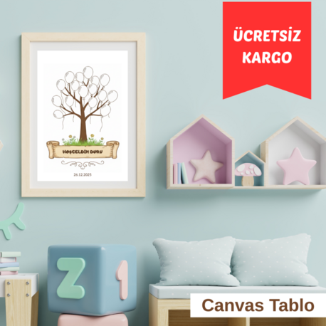Kişiselleştirilebilir Parmak İzi Tablo – Baby Shower / Doğum Odası Konseptli – Canvas