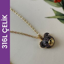 Ayıcık çelik kolye mor