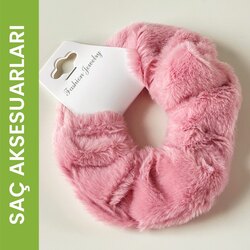 Peluş Lastikli Toka Şeker Pembe