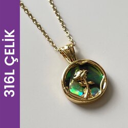 Minimal Çelik Kolye Sedefli Gül