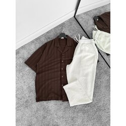 Delikli Oversize Kısa Kollu Gömlek(ACIKAHVE)