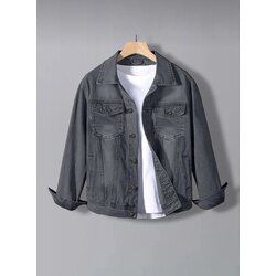 Erkek Slim Fit Denim Kot Ceket Gri
