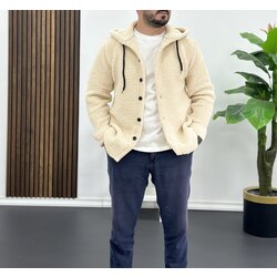 Kapüşonlu Peluş Ceket -bej 