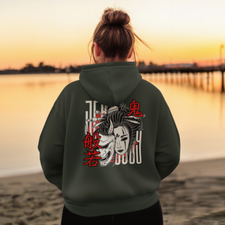 Japon Sanatı Temalı Unisex Kapşonlu Sweatshirt – Minimalist ve Şık