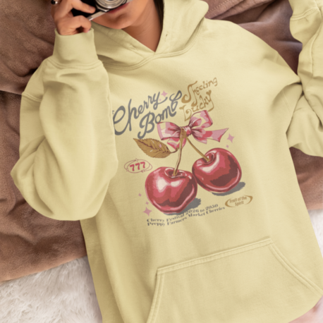 Cherry Sanatı Temalı Unisex Kapşonlu Sweatshirt – Minimalist ve Şık