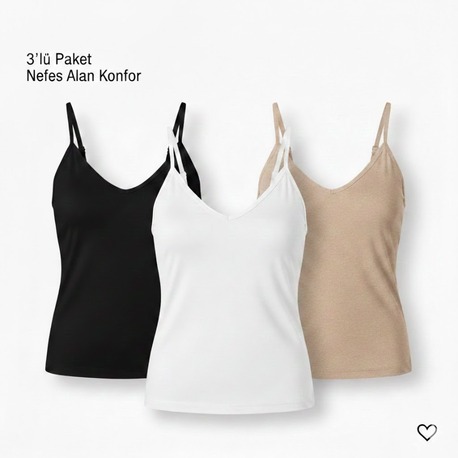 Woan Comfort 3’lü Kadın Atlet Seti | Nefes Alan, Günlük Konfor (Siyah-Beyaz-Ten)