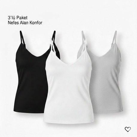 Woan Comfort 3’lü Kadın Atlet Seti | Nefes Alan, Günlük Konfor (Siyah-Beyaz-Gri)