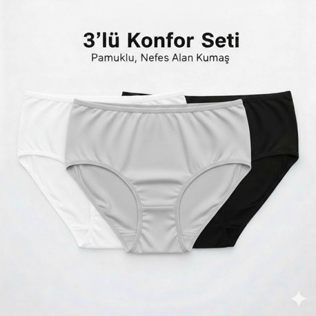 WOAN 3’lü Bayan Külot Seti Pamuklu Siyah Beyaz Gri M L XL XXL