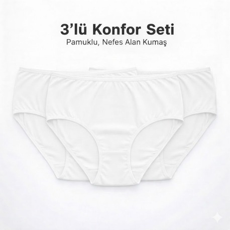 WOAN Pamuklu 3’lü Bayan Külot Seti – Nefes Alan Kumaş – M L XL XXL